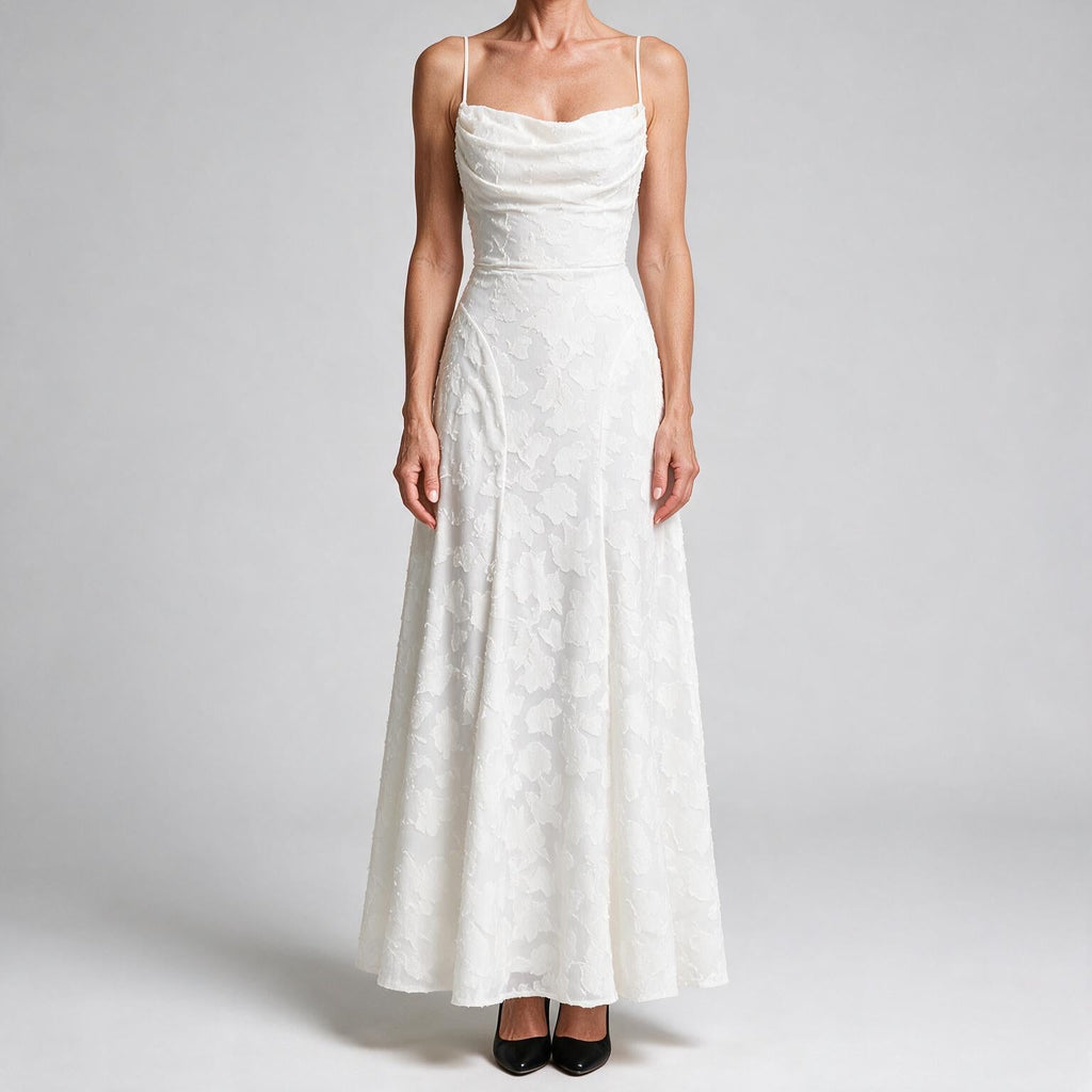 Colette | Womens Wedding Guest Maxi Lace A-Line High Waist Dresses White
