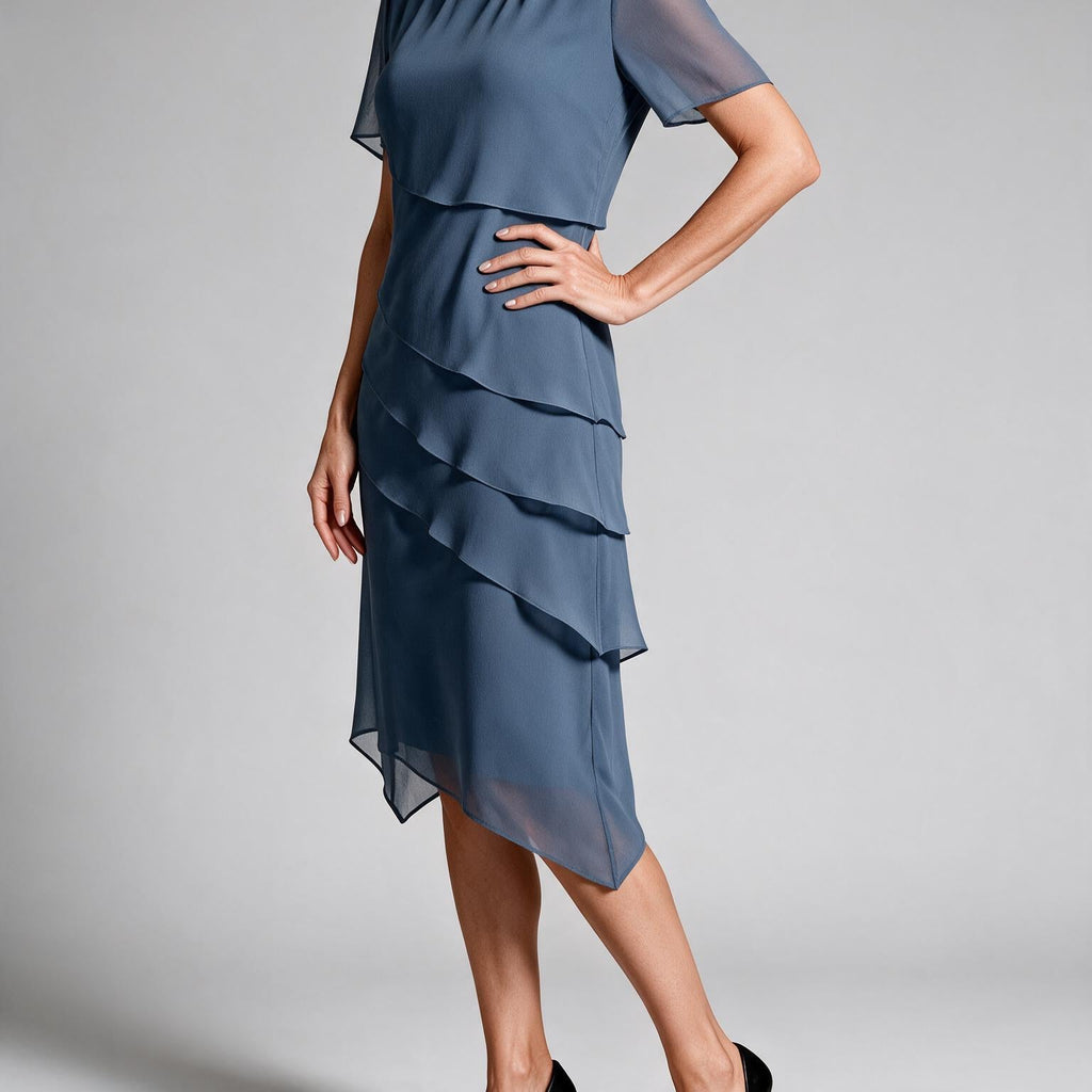 Yara | Womens Wedding Guest Chiffon Round Neck Short Sleeve Dresses