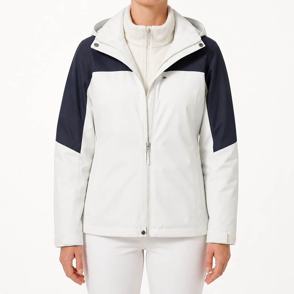 Imogen | Womens Waterproof Hooded 3-in-1 Jacket Fleece Lined, White & Black