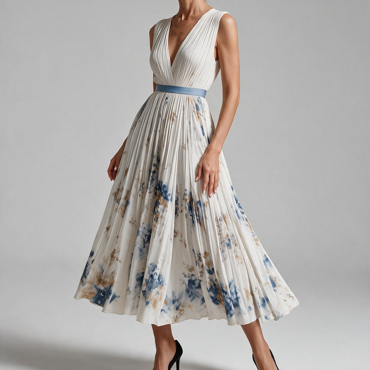 Seraphina | Womens Wedding Guest Maxi Summer Dresses Sleeveless Pleated Printed Dress