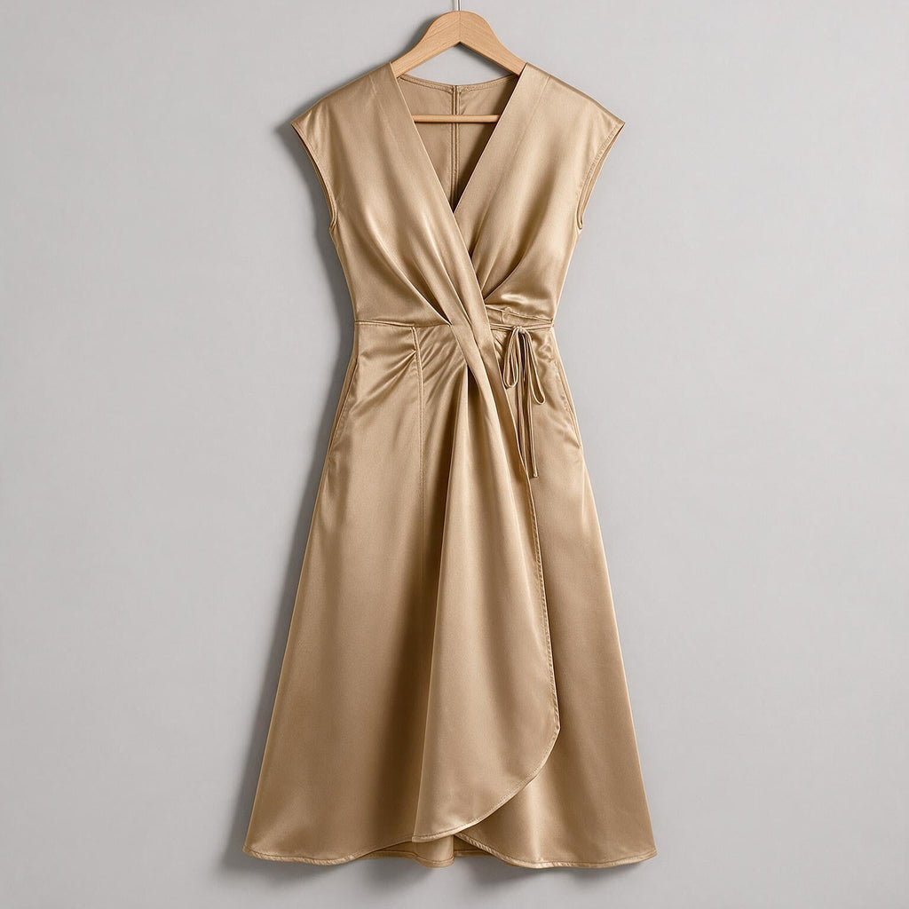 Sylvie | Cocktail Satin Midi Wedding Guest Evening Formal Dresses on hanger