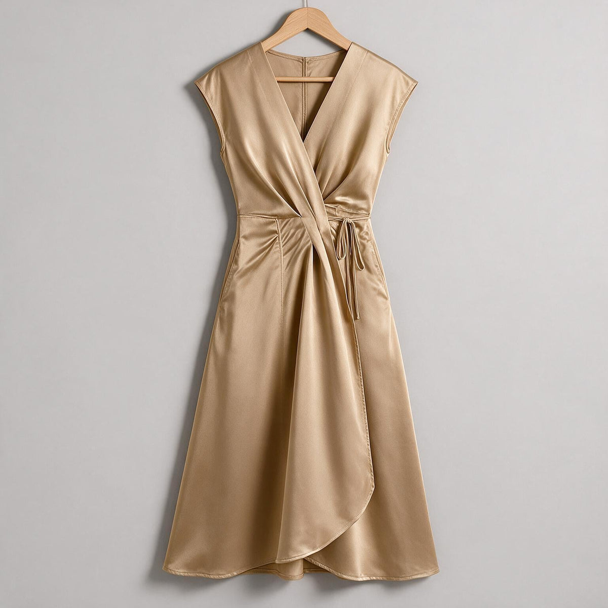 Sylvie | Cocktail Satin Midi Wedding Guest Evening Formal Dresses on hanger