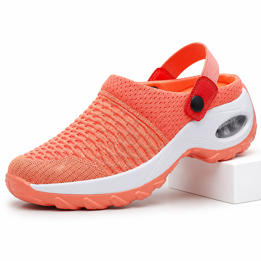 Juno | Womens Trainers Slip On Mesh Breathable Air Cushion Walking Shoes Orange Red packshot