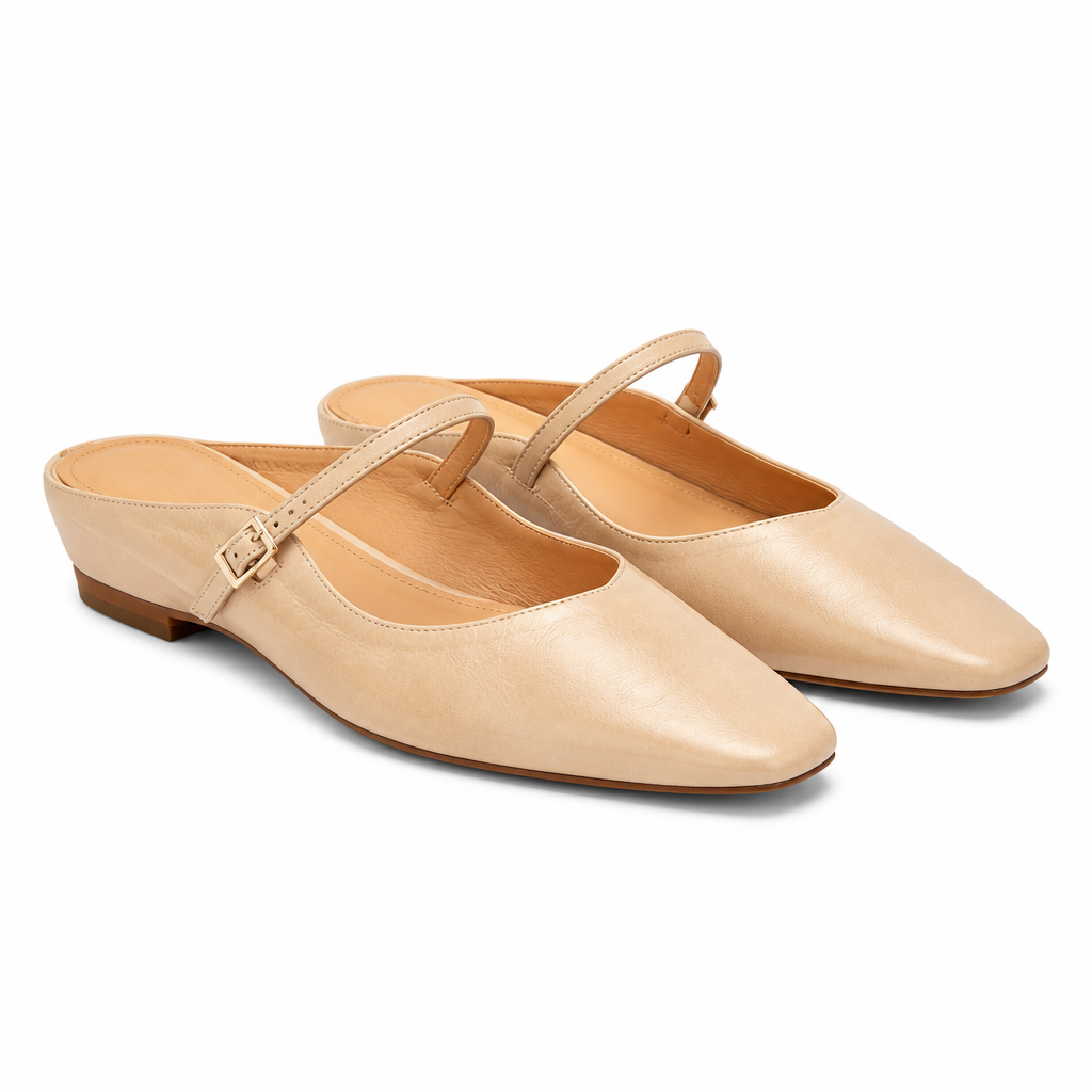 Vianne | Womens Genuine Leather Toe Post Flat Black Sandals Apricot packshot