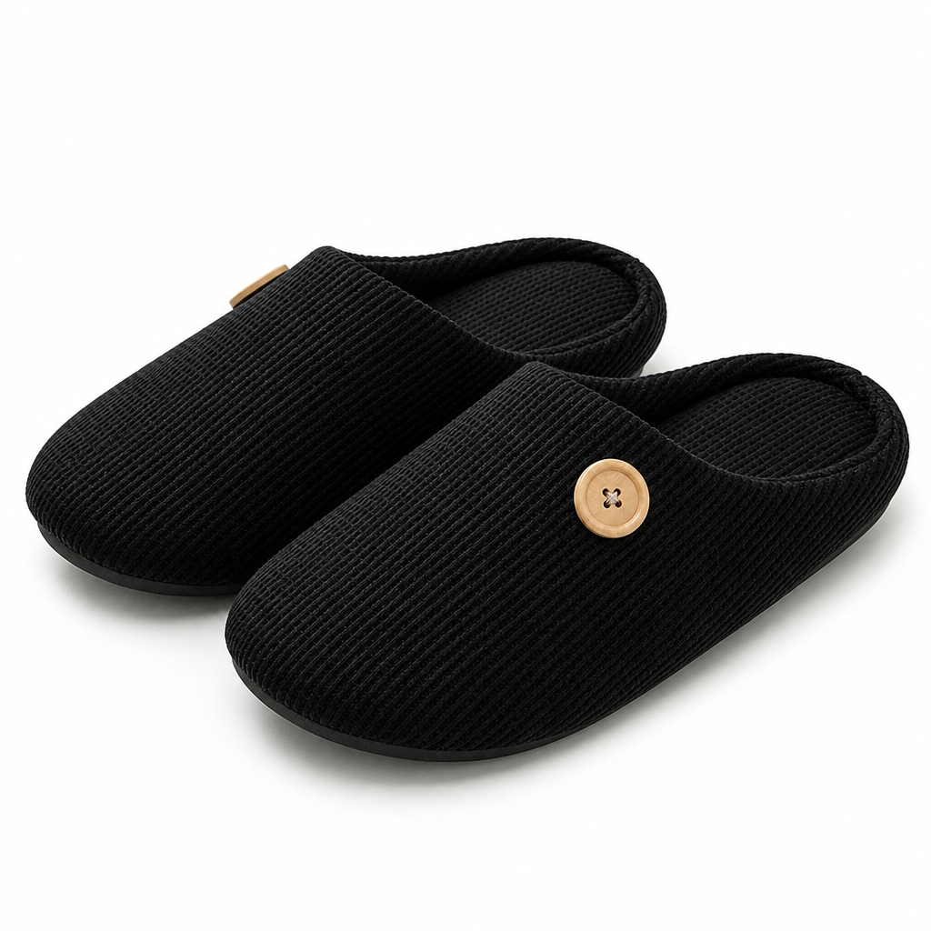 Romy | Womens Slippers Fluffy Warm Cotton House Indoor Slippers Black packshot