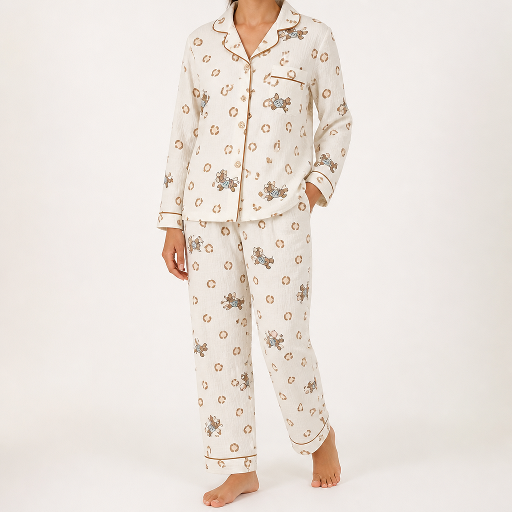 Beatrix | Womens Long Sleeve Cotton Pyjama Set Loungewear, Khaki