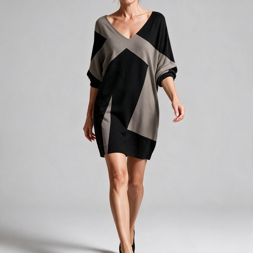 Rhian | Womens Wedding Guest V Neck Printed Long Sleeve Mini Dress