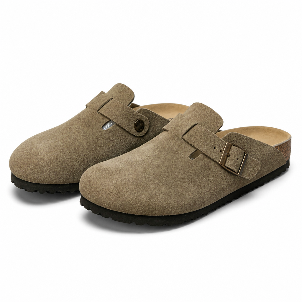 Foster | Leather Clogs Mules Closed Toe Platform Slippers Sandals Grey Green packshot