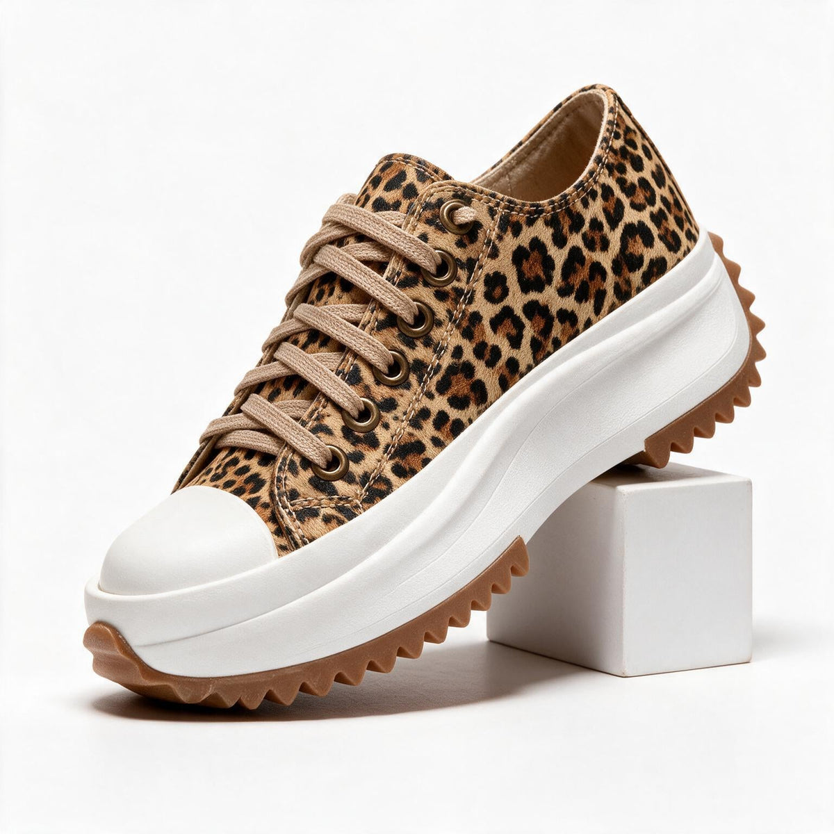 Bettina | Womens Canvas Flatform Thick Sole Black White Flat Shoes Leopard packshot