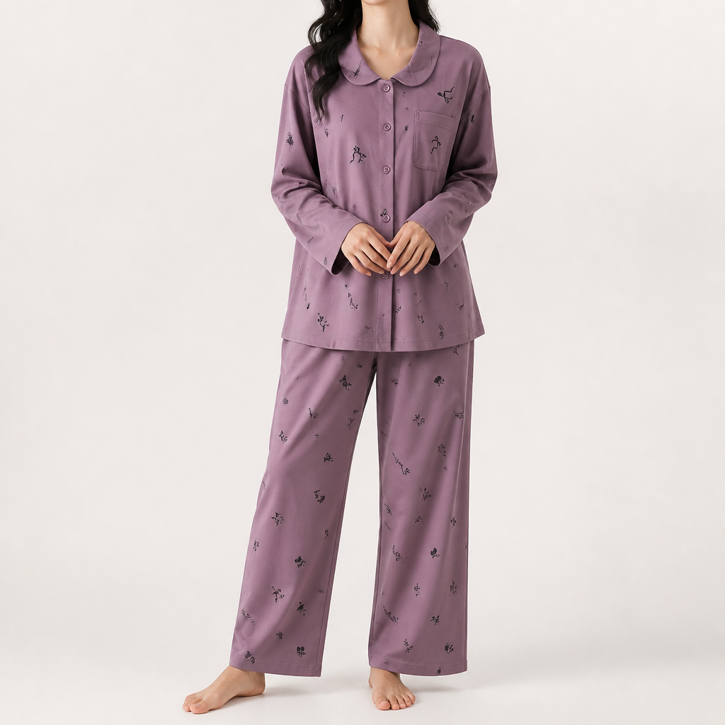 Beatrice | Womens Cotton Long Sleeve Pyjama Set, Lilac