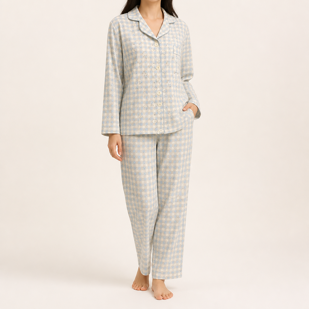Beatrix | Womens Long Sleeve Cotton Pyjama Set Loungewear, Blue 5