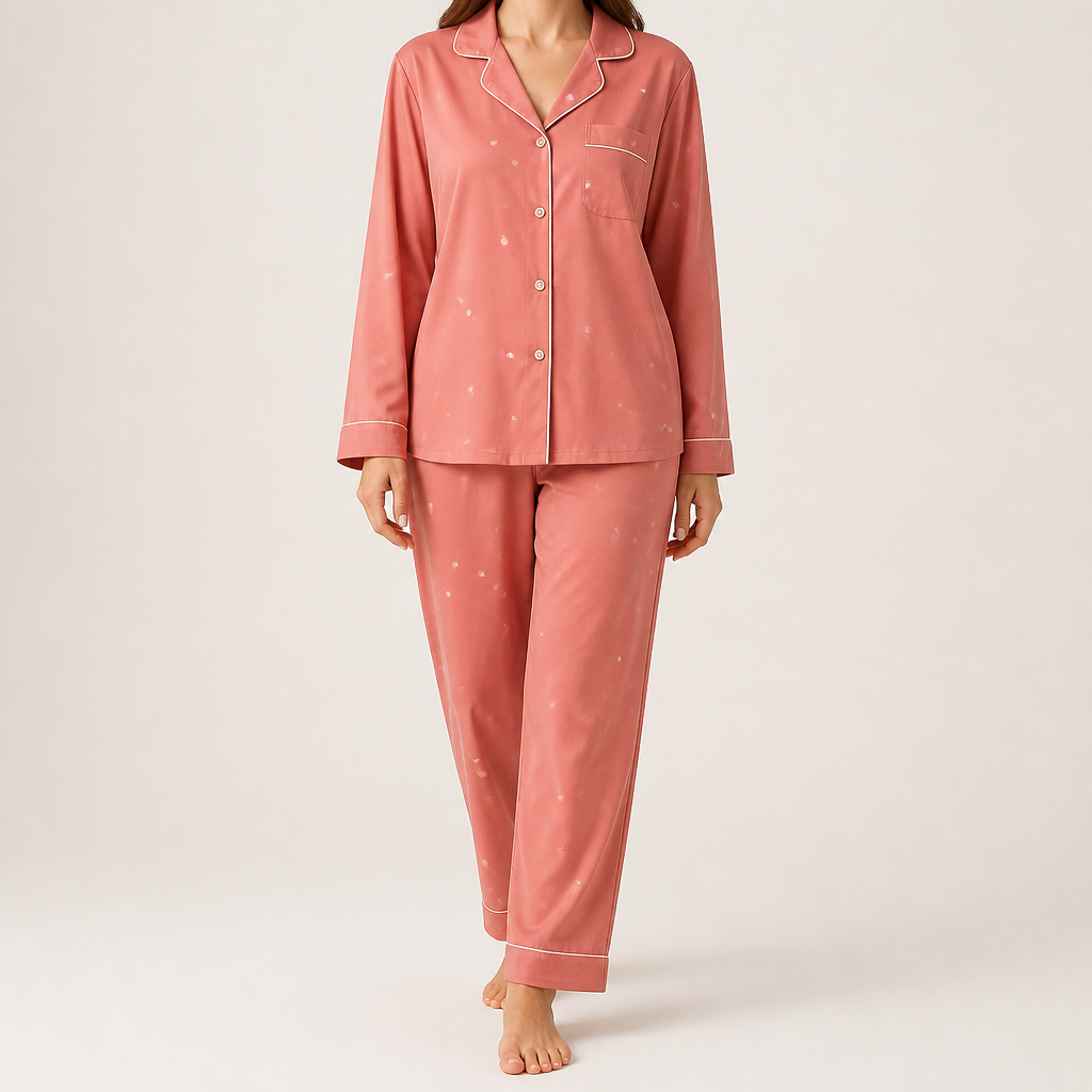 Arabella | Womens Cotton Long Sleeve Pyjama Set, Coral