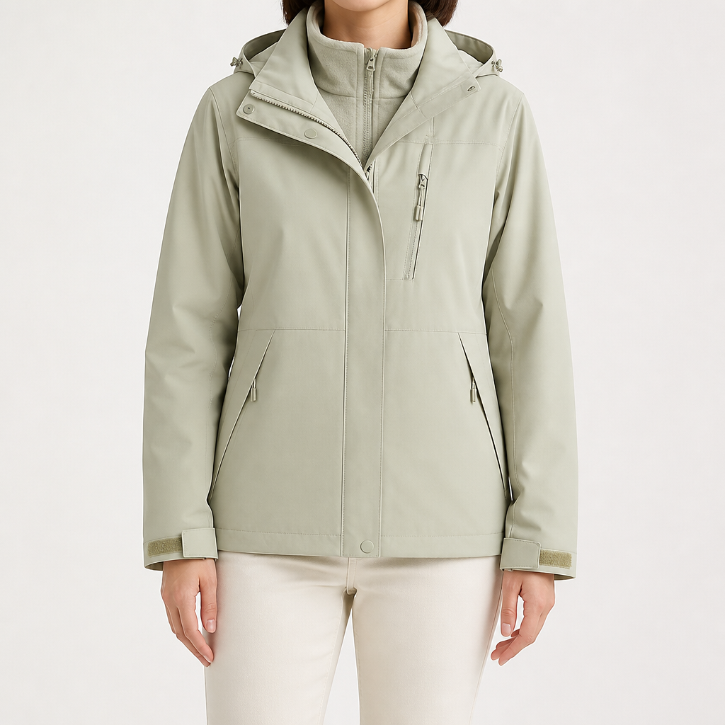 Imogen | Womens 3 In 1 Waterproof Hooded Softshell Jacket, Sage Green