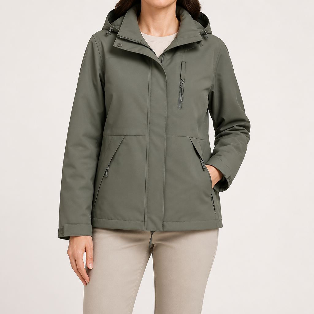 Imogen | Womens 3 In 1 Waterproof Hooded Softshell Jacket, Bronze Green