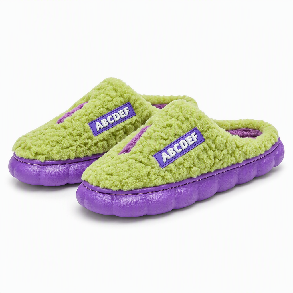 Fisk | Womens Slippers Fluffy Warm Memory Foam House Slippers Green 2 packshot