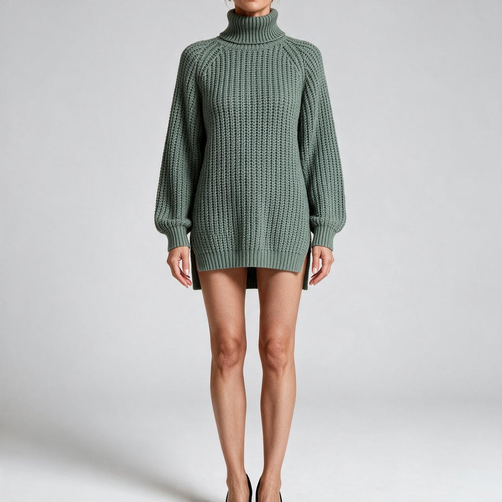 Rhiannon | Womens Wedding Guest Jumper Knitted Split Raglan Sleeve Dresses Emerald Green