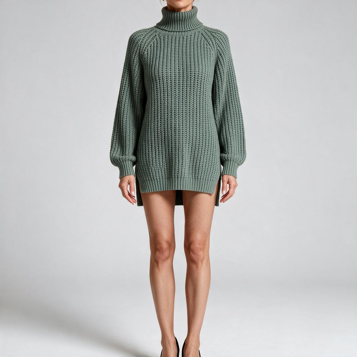 Rhiannon | Womens Wedding Guest Jumper Knitted Split Raglan Sleeve Dresses Emerald Green