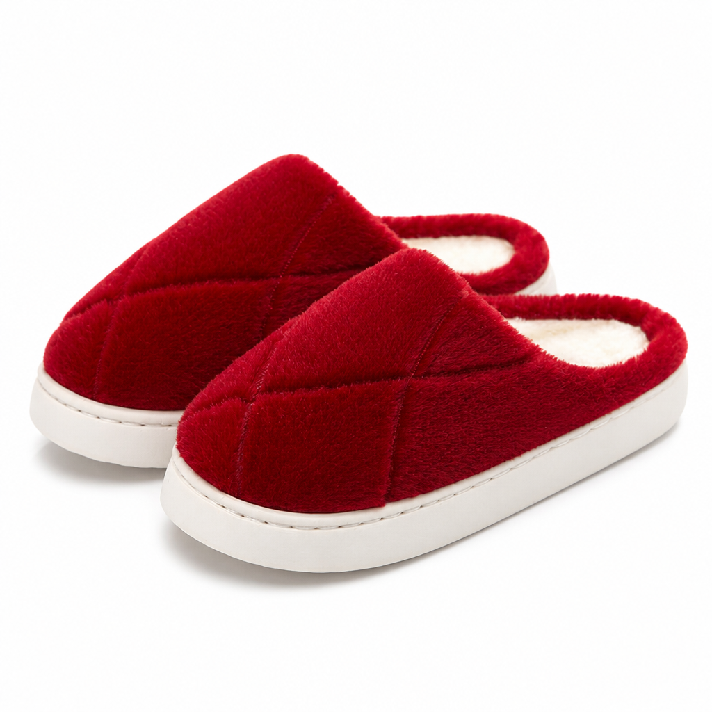 Hollis | Womens Slippers Fluffy Warm Memory Foam House Slippers Wine packshot