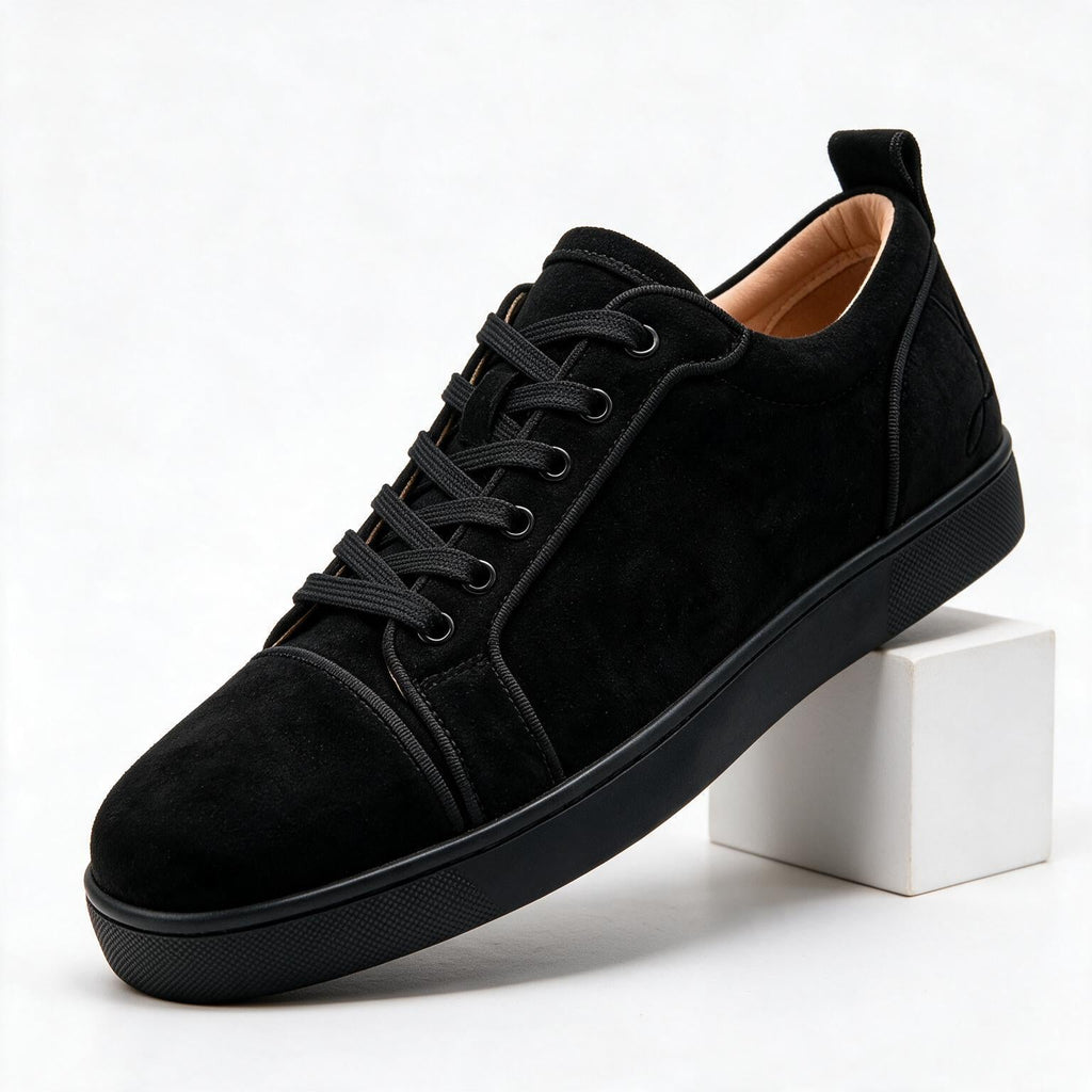 Linnea | Mens Low Top Flat Casual Embroidered Shoes Black packshot