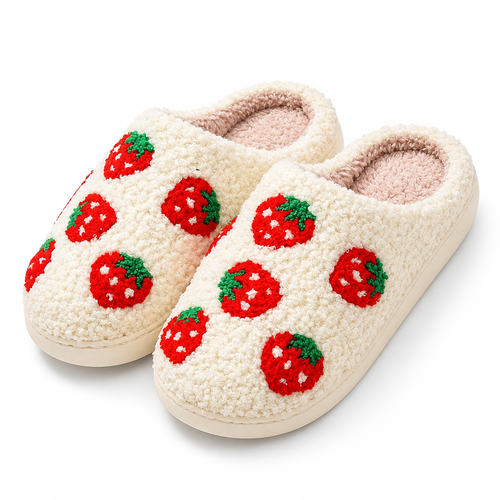 Tamsin | Womens Slippers Fluffy Cute Cartoon Warm House Slippers Strawberry packshot