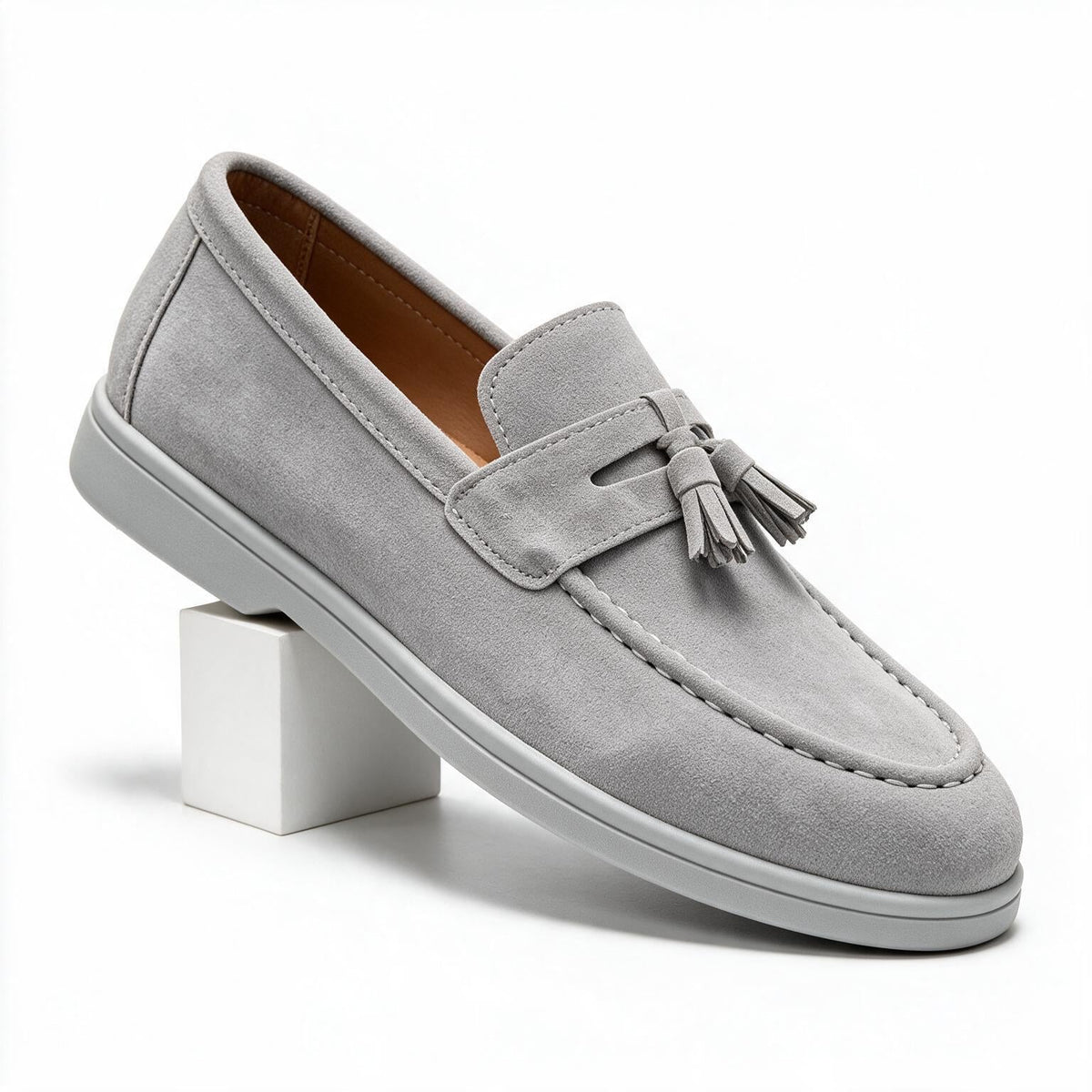 Fabian | Mens Leather Loafers Slip on Driving Casual Shoes Light Grey packshot
