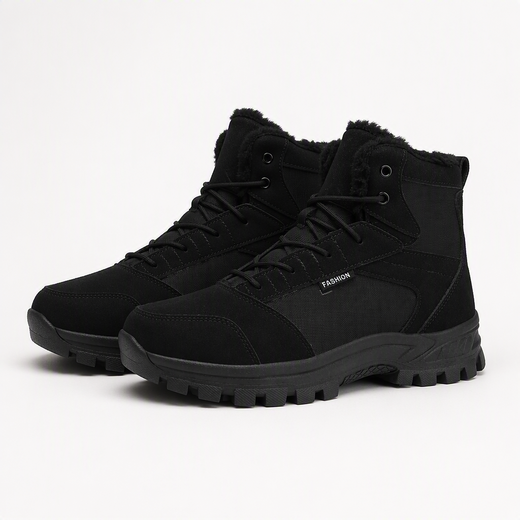 Marcus | Mens Non Slip Fleece Lined Walking Hiking Shoes, Black