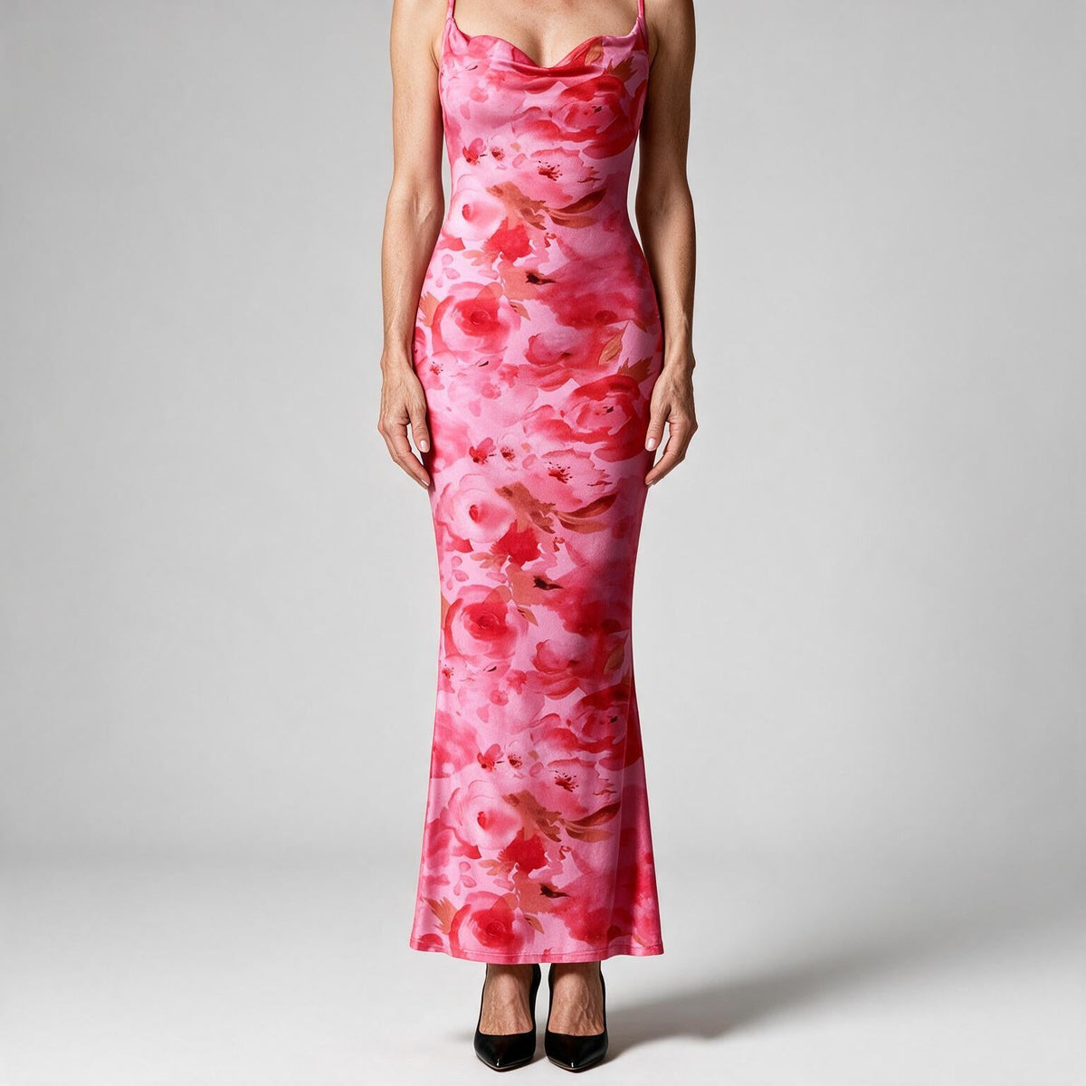 Saskia | Womens Floral Print Strappy Sleeveless Summer Slip Wedding Guest Dresses Pink