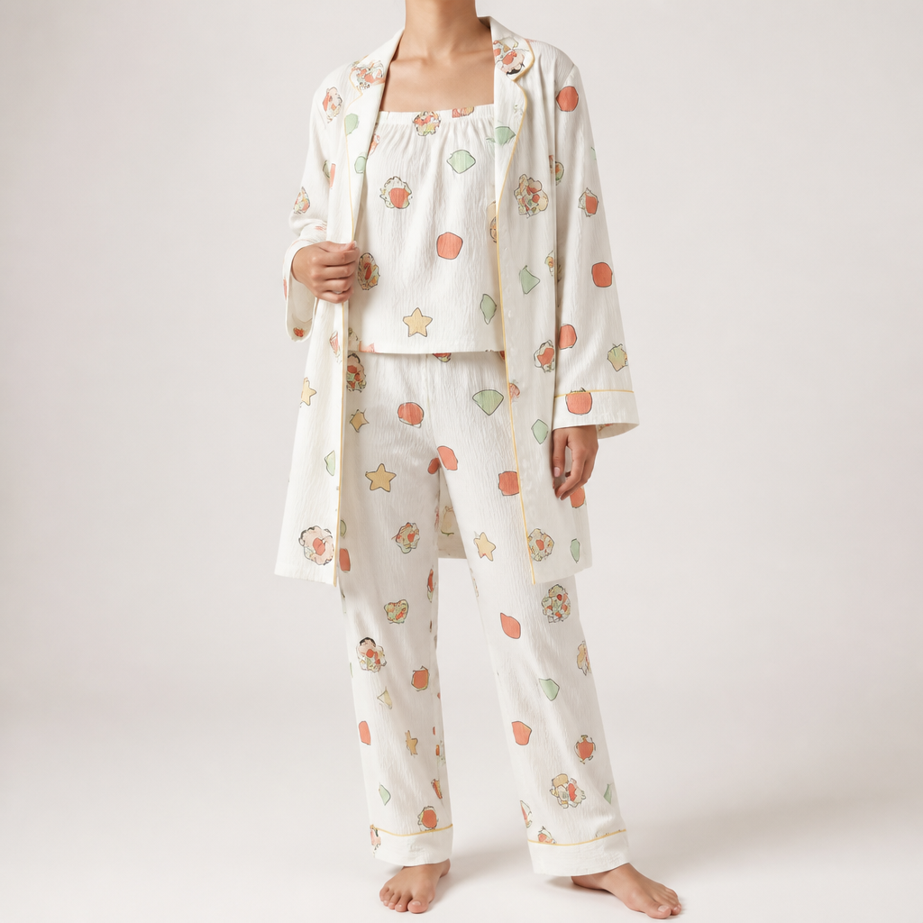 Rosalind | Womens Long Sleeve Button Up Cotton Pyjama Set Loungewear, White 8