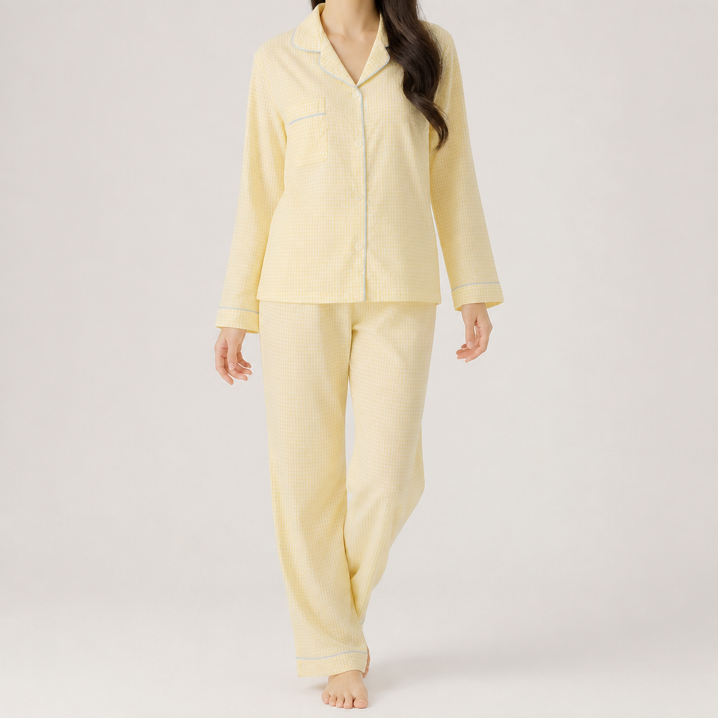 Beatrix | Womens Long Sleeve Cotton Pyjama Set Loungewear, Butter