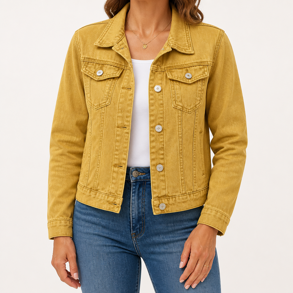 Sylvie | Womens Cropped Denim Jacket, Mustard