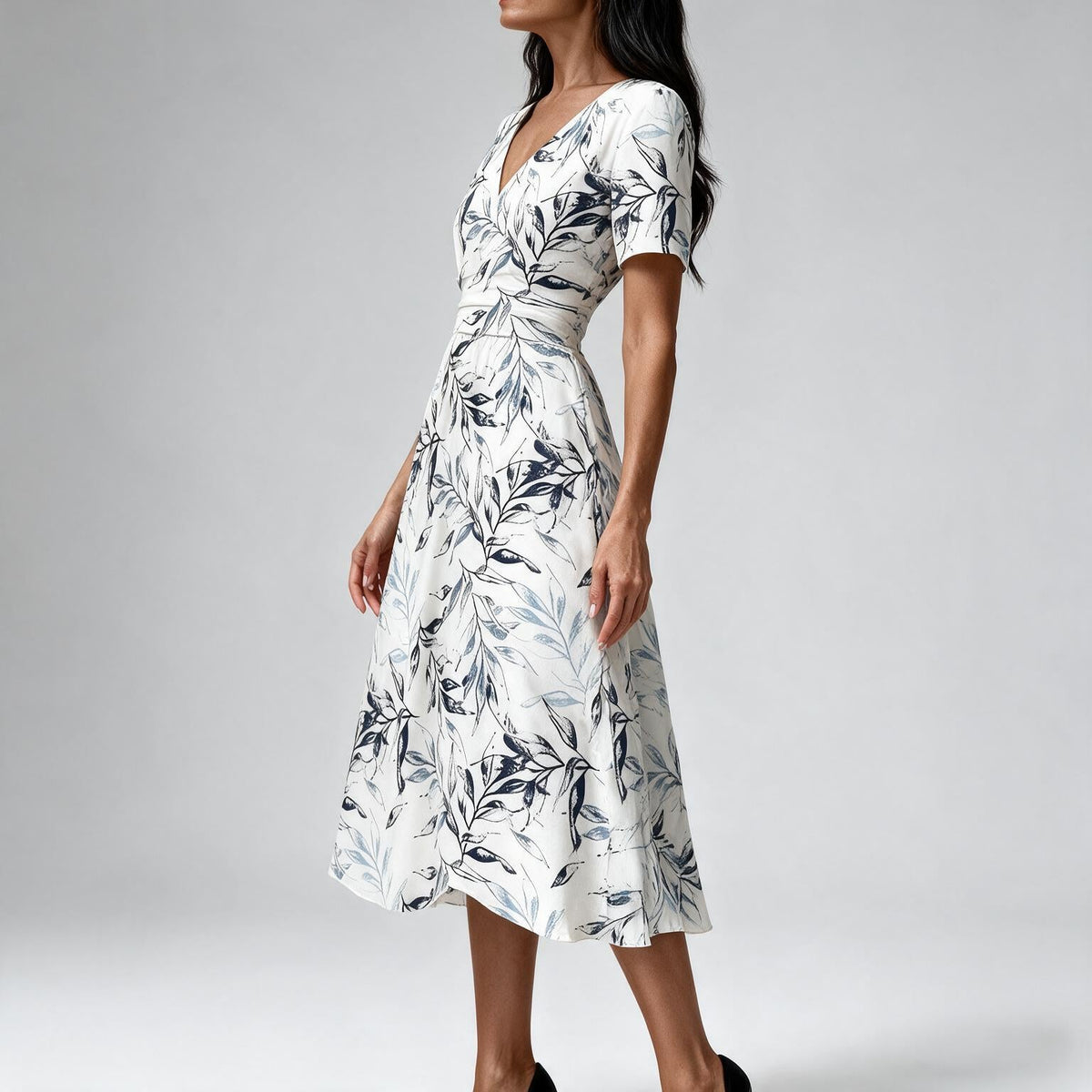 Liana | Womens Wedding Guest V Neck Printed A-Line Summer Dress