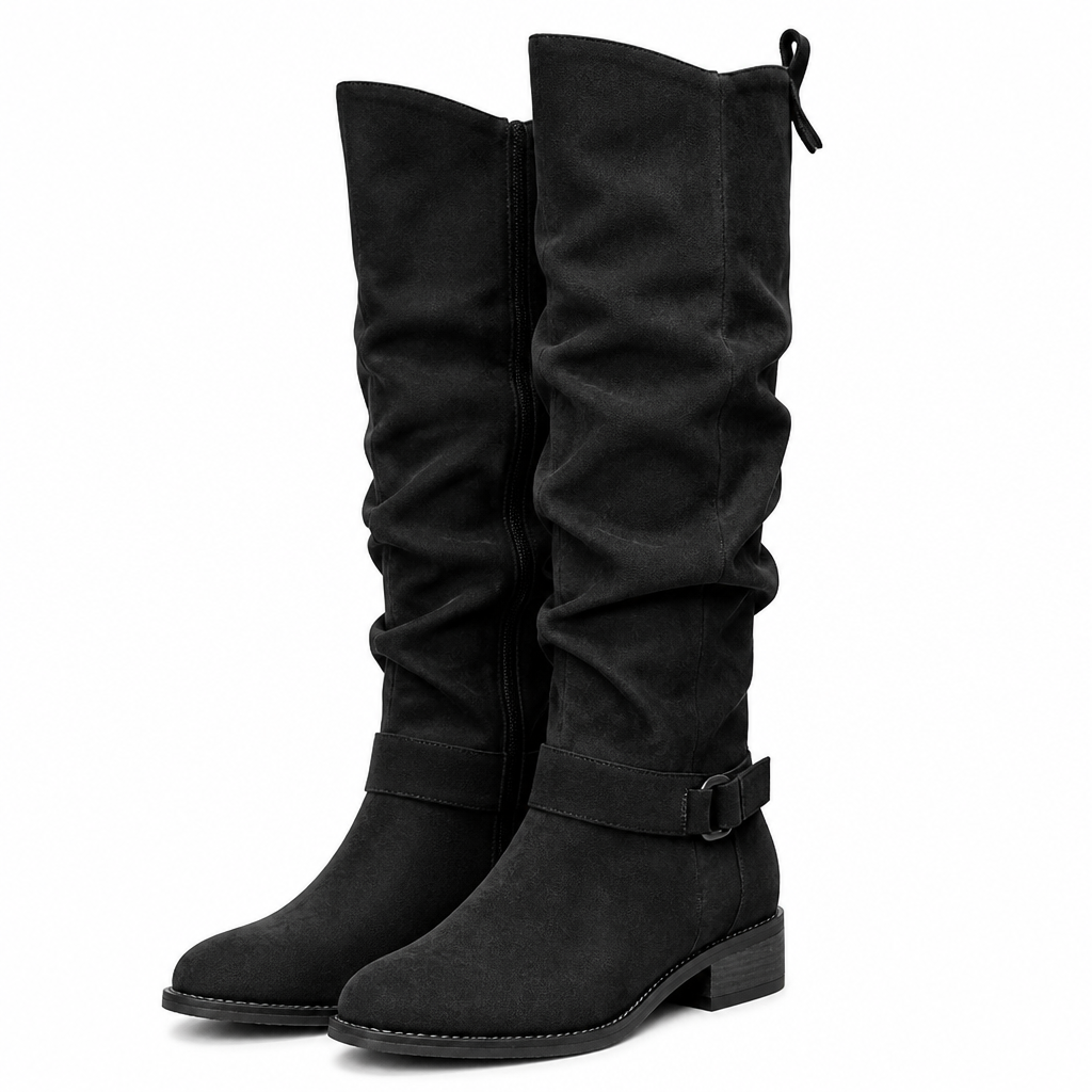 Camryn | Womens Suede Ankle Low Heel Side Zip Boots Black packshot