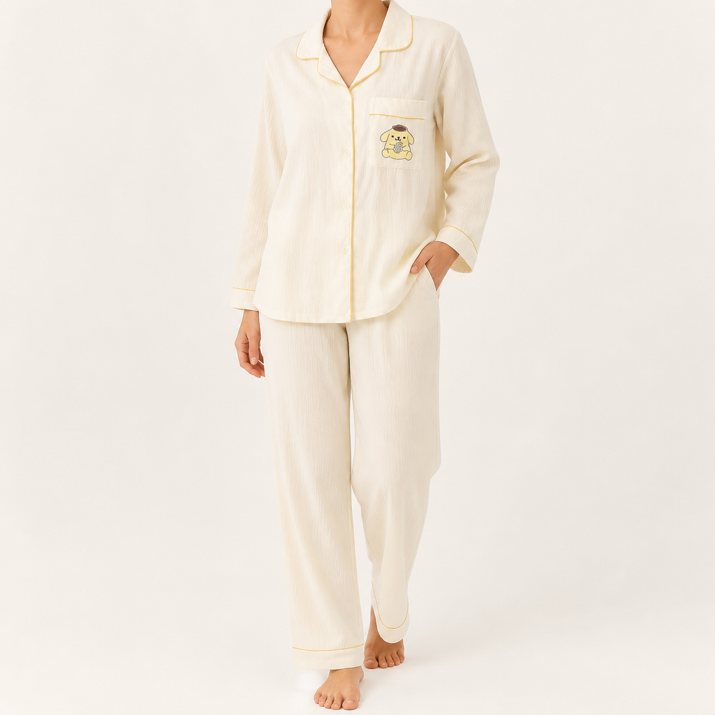 Rosalind | Womens Long Sleeve Button Up Cotton Pyjama Set Loungewear, White 11