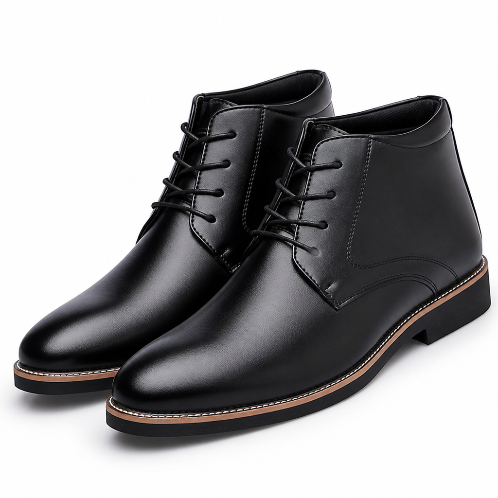 Everett | Mens Leather Ankle Lace Up High Top Derby Boots Black packshot