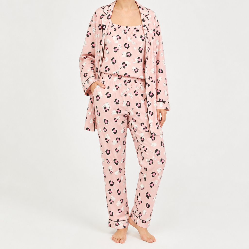 Rosalind | Womens Long Sleeve Button Up Cotton Pyjama Set Loungewear, Pink