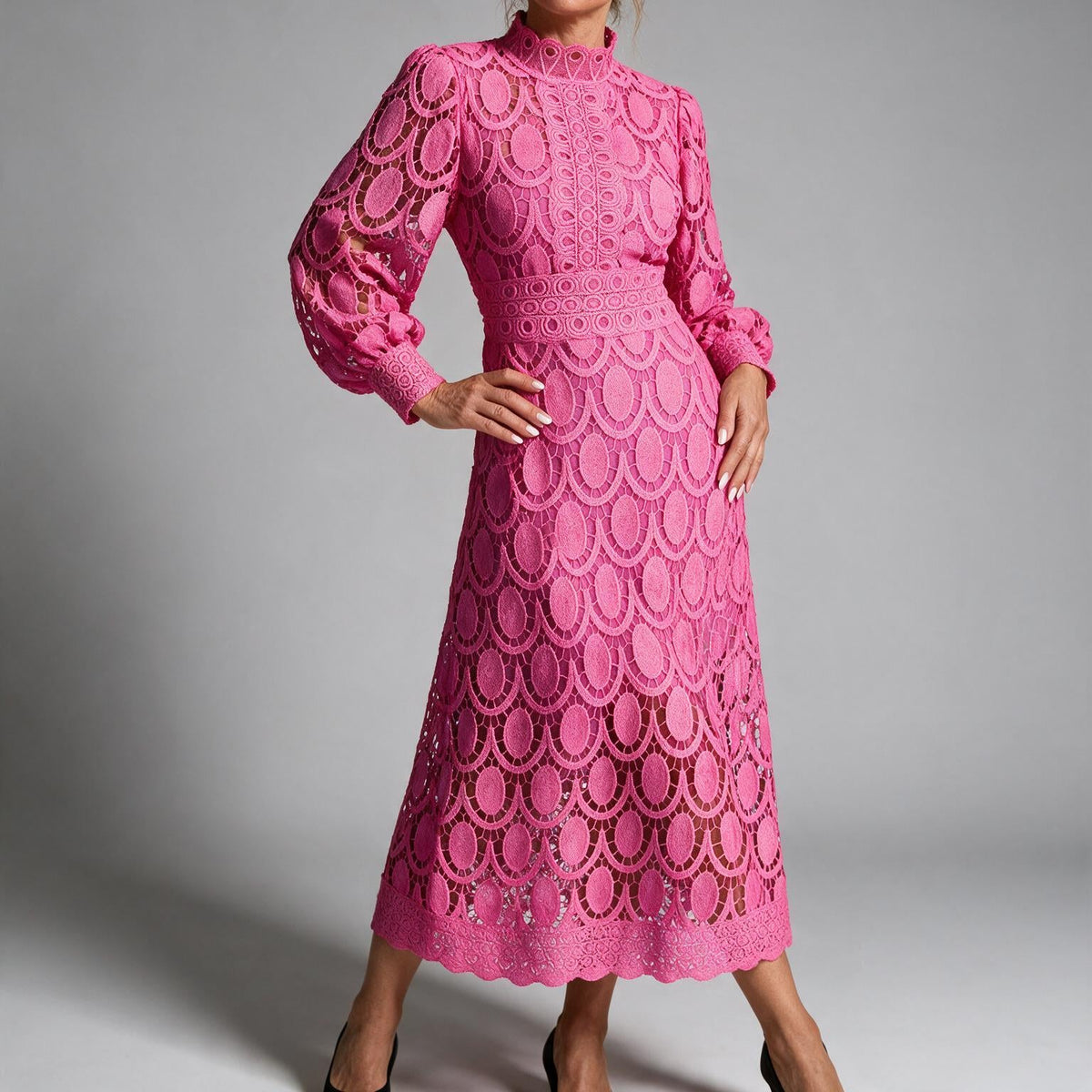 Genevieve | Womens Wedding Guest Lace A-Line Puff Sleeve Dresses