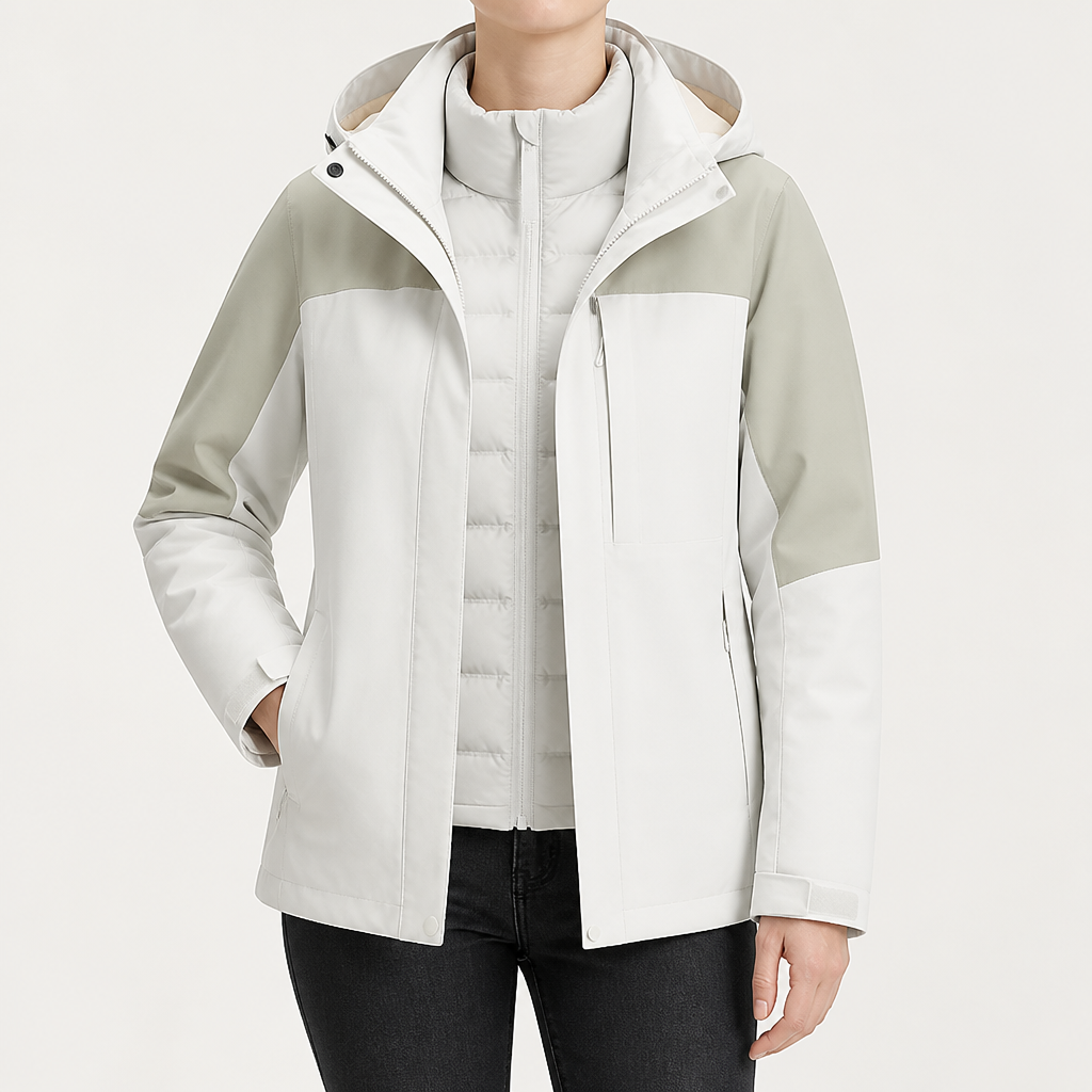 Imogen | Womens Waterproof Hooded 3-in-1 Jacket Fleece Lined, White & Matcha Green 2