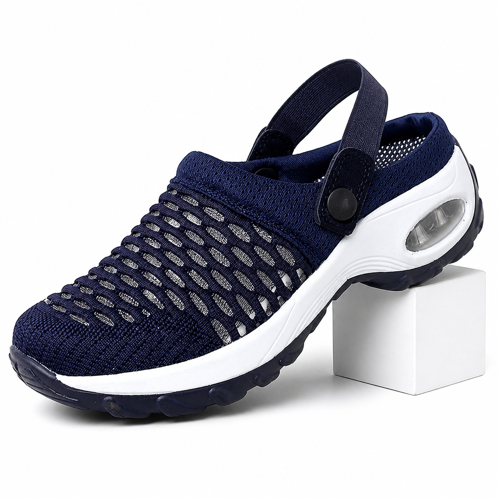 Juno | Womens Trainers Slip On Mesh Breathable Air Cushion Walking Shoes Blue packshot
