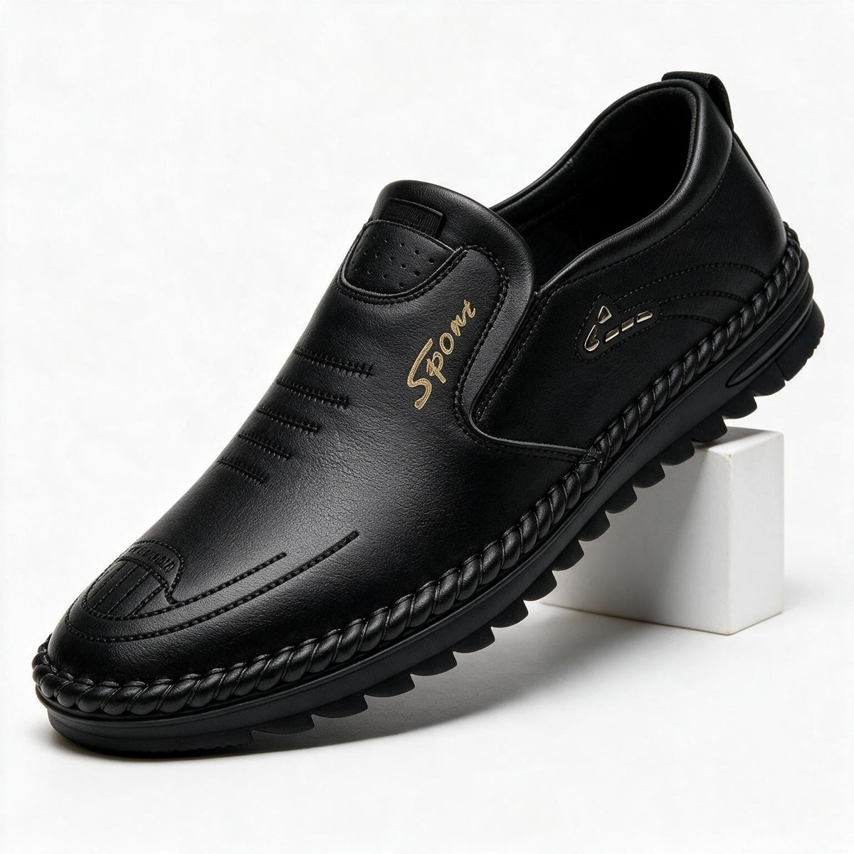Auberon | Mens Loafers Slip on Leather Casual Driving Shoes Black 2 packshot