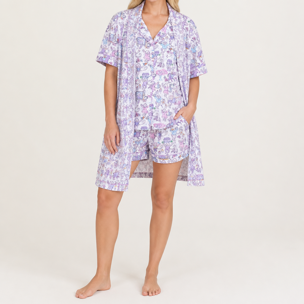 Genevieve | Womens Short Sleeve Cotton Pyjama Set, Purple