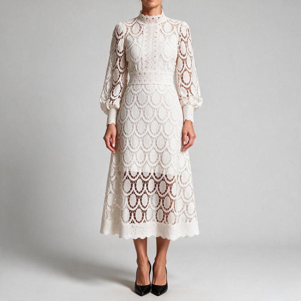 Genevieve | Womens Wedding Guest Lace A-Line Puff Sleeve Dresses