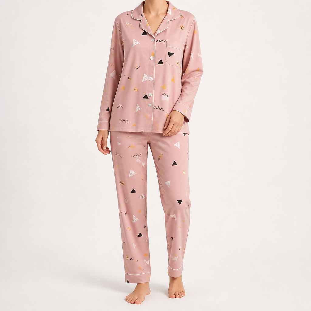 Arabella | Womens Cotton Long Sleeve Pyjama Set, Blush Pink