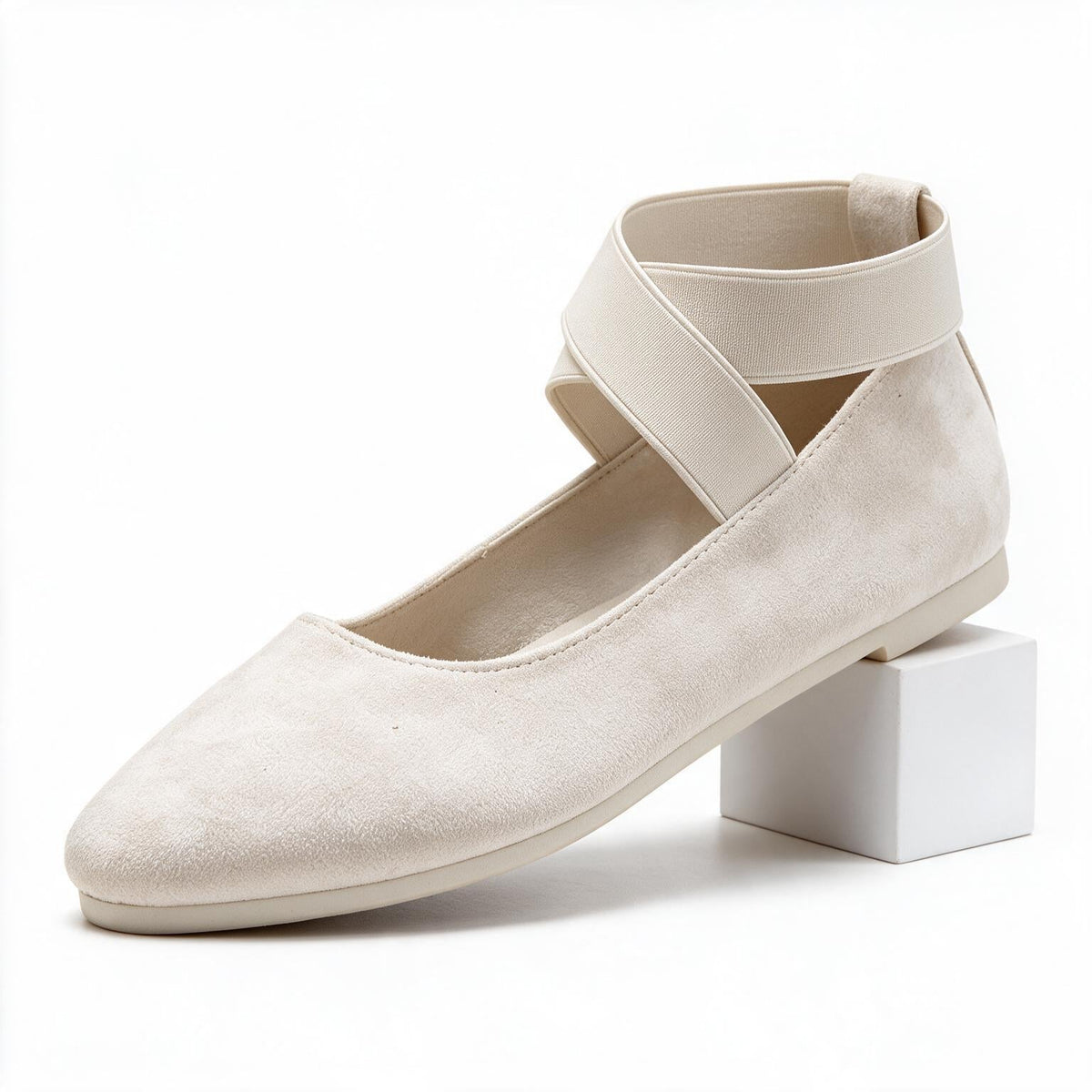 Simone | Womens Ballet Shoes Round Toe Elastic Slip on Flats Off White packshot