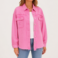 Clarissa | Womens Longline Distressed Denim Jacket, Pink