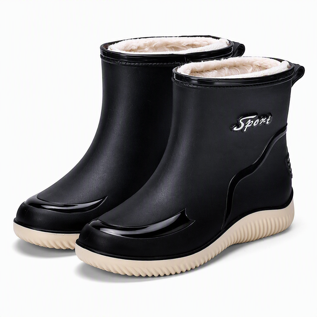 Esme | Womens Wellington Boots Waterproof Non Slip Mid Calf Rain Boots Black packshot