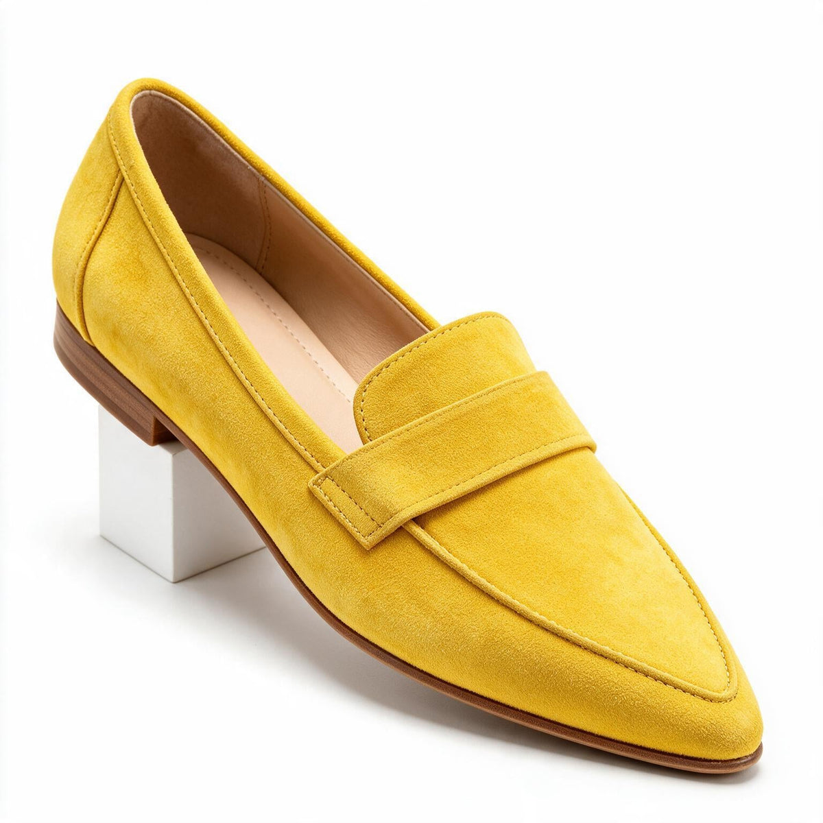 Sylvana | Womens Chunky Heel Pointed Toe Suede Court Shoes Heels Yellow packshot