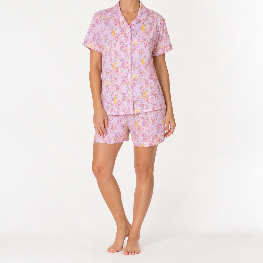 Genevieve | Womens Short Sleeve Cotton Pyjama Set, Peach