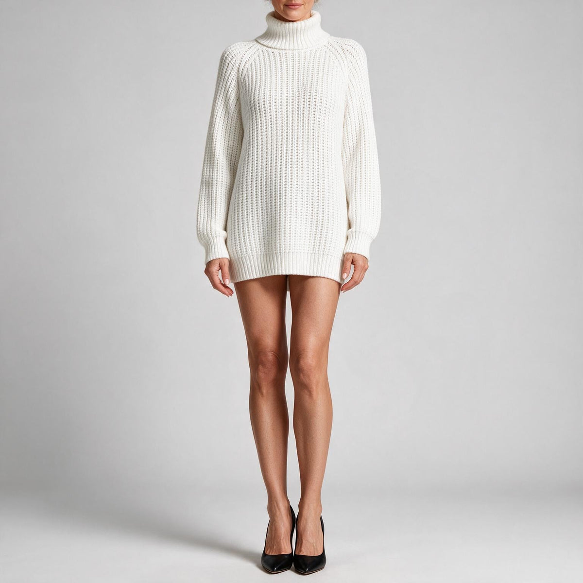 Rhiannon | Womens Wedding Guest Jumper Knitted Split Raglan Sleeve Dresses White