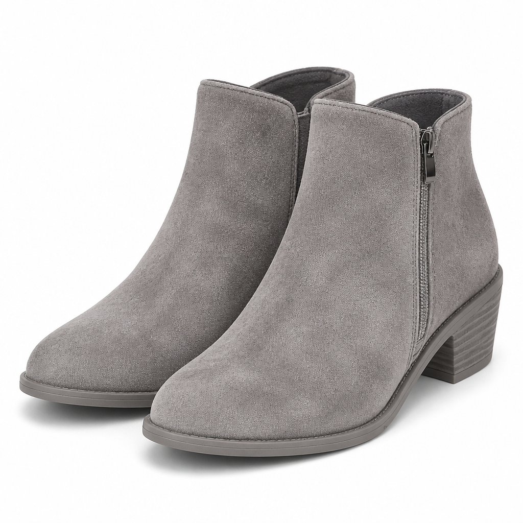 Vesper | Womens Ankle Boots Square Heel Side Zip Pointed Suede Boots Grey packshot