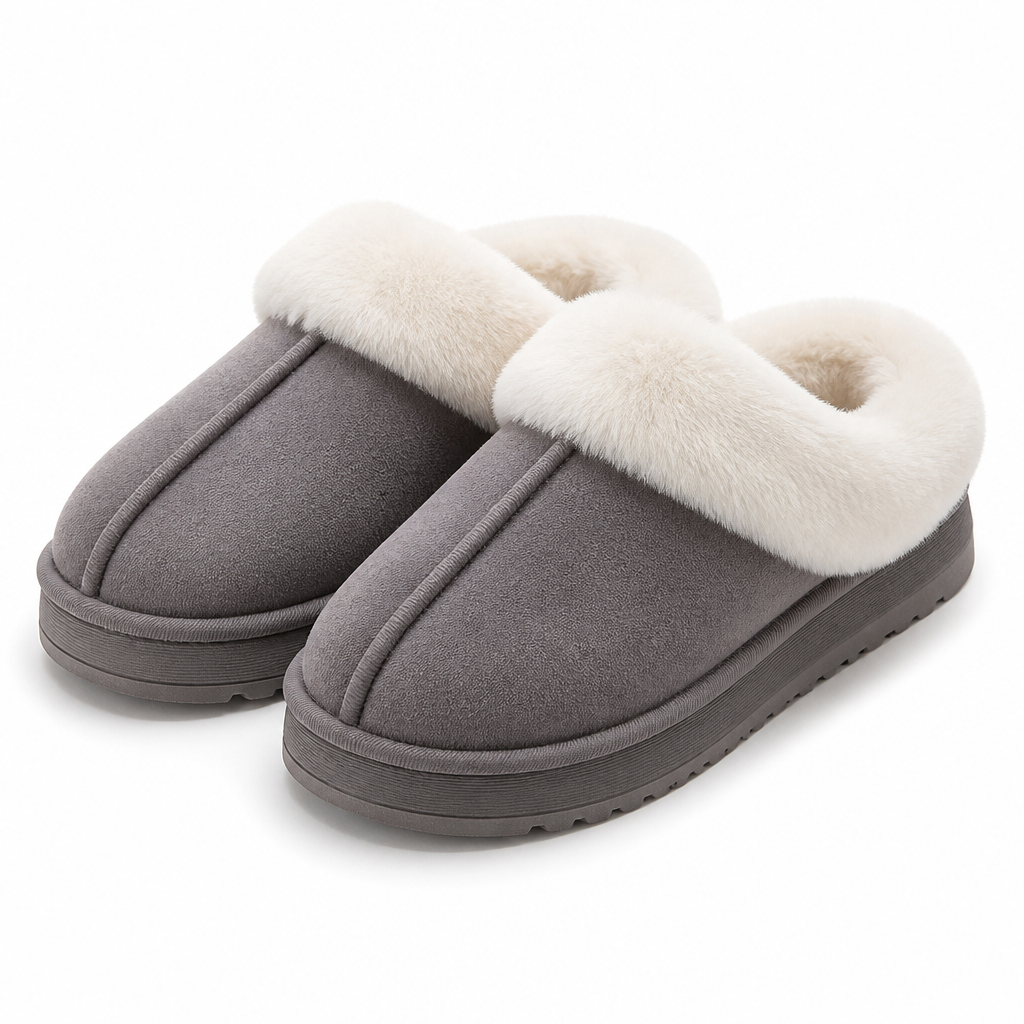 Dax | Womens Slippers Fluffy Warm Memory Foam House Slippers Grey 4 packshot